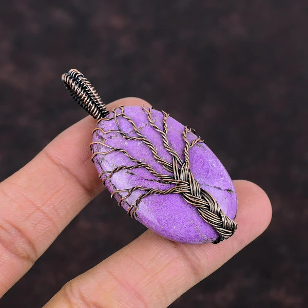 Tree Of Life Purpurite Gemstone Copper Pendant Handmade Wire Wrapped Jewelry