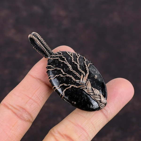 Tree Of Life Nuummite Pendant Handmade Copper Pendant Wire Wrap Gemstone Pendant