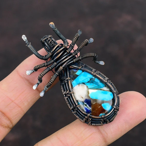 Copper Blue Turquoise Pear Blue Handmade Copper Wire Wrapped Pendant