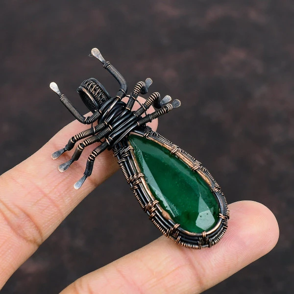 Zambian Emerald Pear Green Handmade Copper Wire Wrapped Pendant