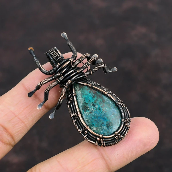 Chrysocolla Pear Green Handmade Copper Wire Wrapped Pendant