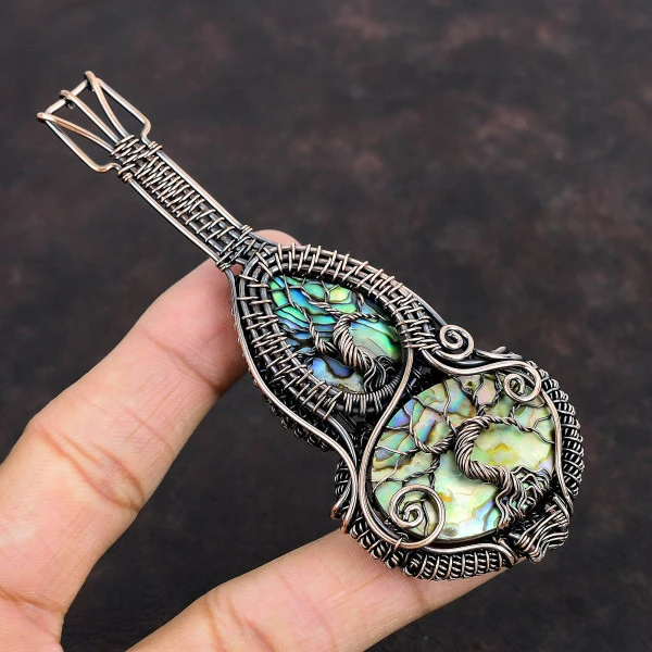 Abalone Shell Oval Green Handmade Copper Wire Wrapped Pendant