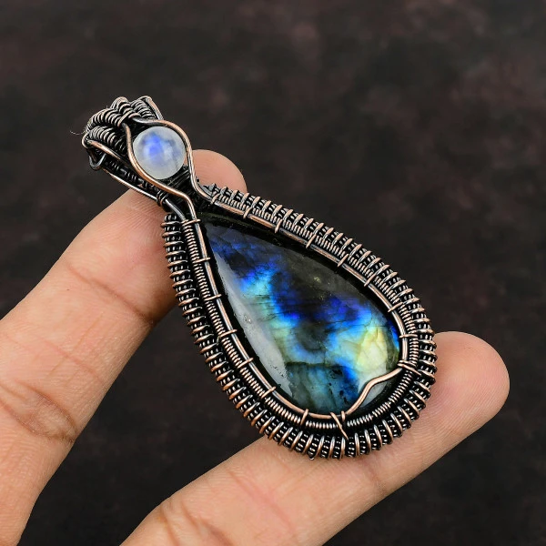 Labradorite Pear Gray Handmade Copper Wire Wrapped Pendant