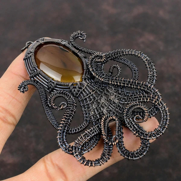 Montana Agate Oval Brown Handmade Copper Wire Wrapped Pendant