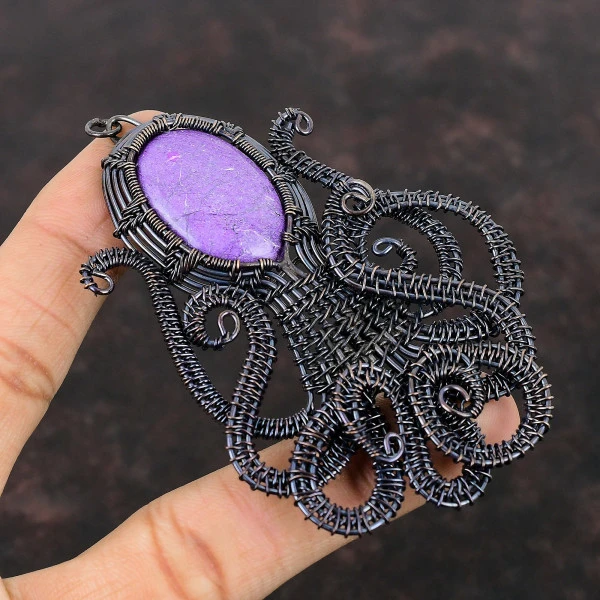Purpurite Oval Purple Handmade Copper Wire Wrapped Pendant