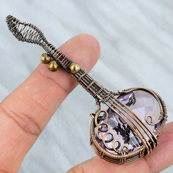 Pink Kunzite Oval Pink Handmade Copper Wire Wrapped Pendant