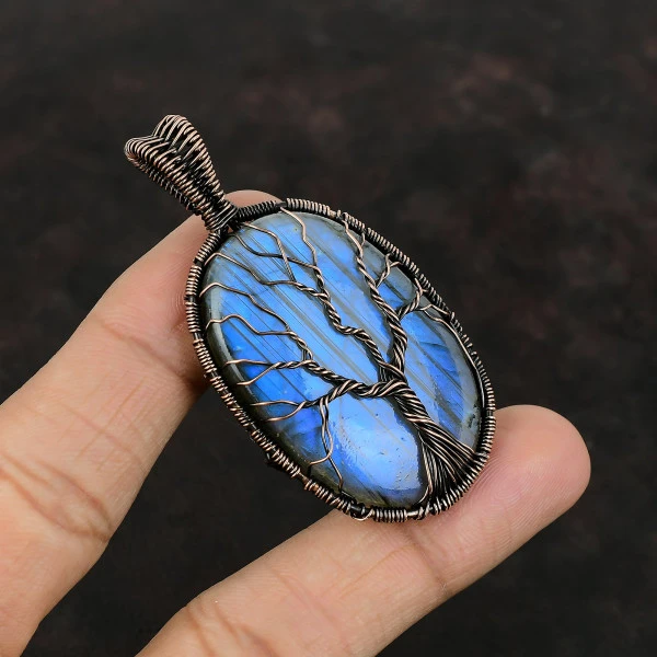 Tree Of Life Labradorite Pendant Gemstone Jewelry Copper Wire Wrapped Pendant