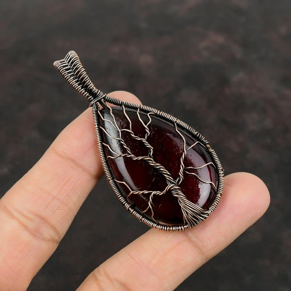 Tree Of Life Red Fire Labradorite Pendant Copper Wire Wrapped Gemstone Pendant
