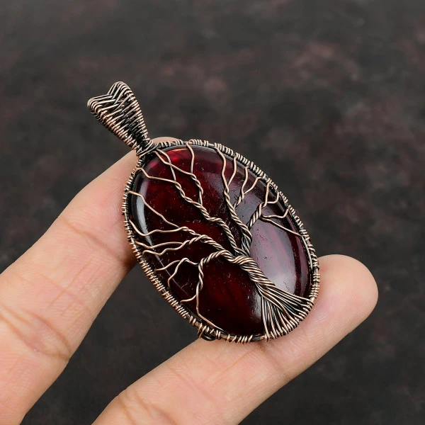 Tree Of Life Red Fire Labradorite Copper Pendant Wire Wrapped Gemstone Pendant