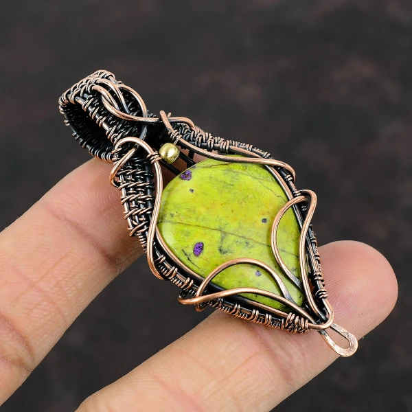 Stichtite Pear Green Handmade Copper Wire Wrapped Pendant