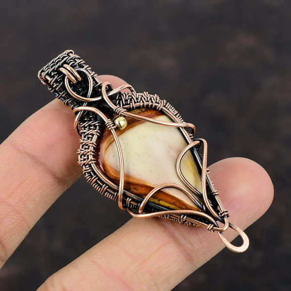Polychrome Jasper Trillion White Handmade Copper Wire Wrapped Pendant