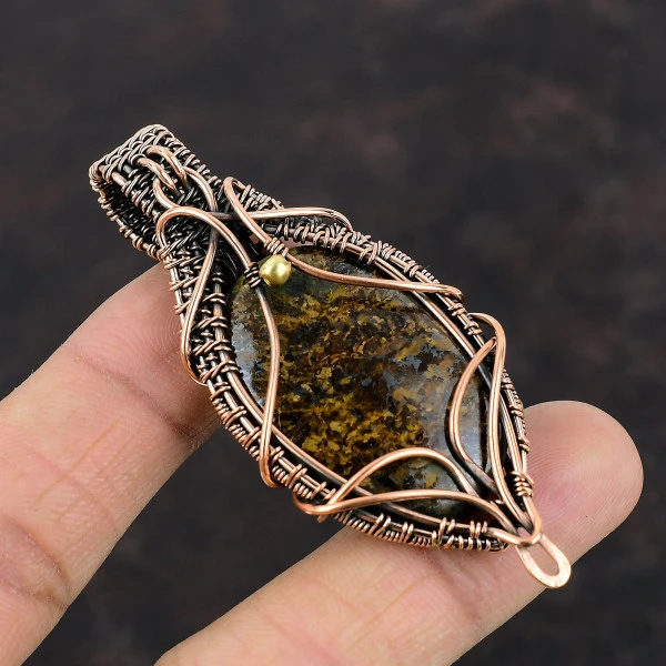 Bronzite Oval Brown Handmade Copper Wire Wrapped Pendant