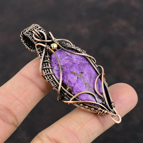 Purpurite Oval Purple Handmade Copper Wire Wrapped Pendant
