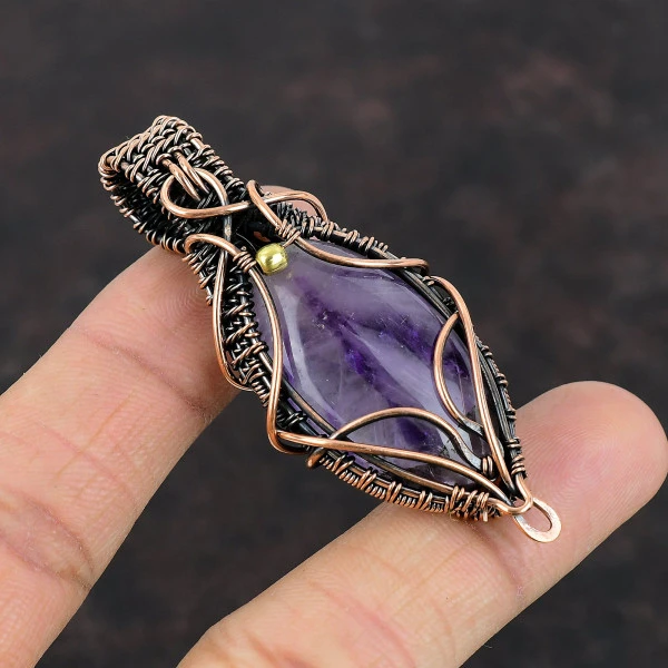 Star Amethyst Oval Purple Handmade Copper Wire Wrapped Pendant