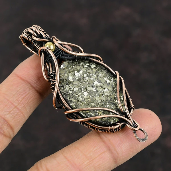 Silver Druzy Oval Silver Handmade Copper Wire Wrapped Pendant