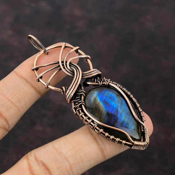 Labradorite Pear Blue Handmade Copper Wire Wrapped Pendant