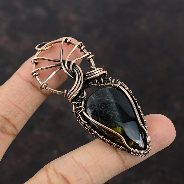 Nellite Pear Black Handmade Copper Wire Wrapped Pendant