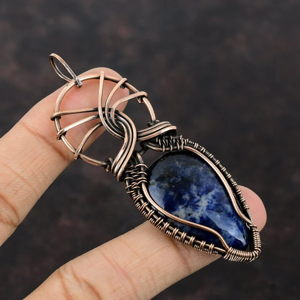 Sodalite Pear Blue Handmade Copper Wire Wrapped Pendant