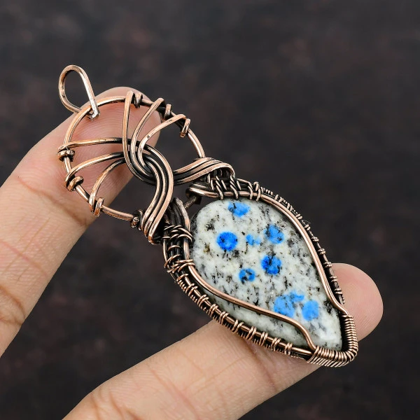 K2 Jasper Pear White Handmade Copper Wire Wrapped Pendant