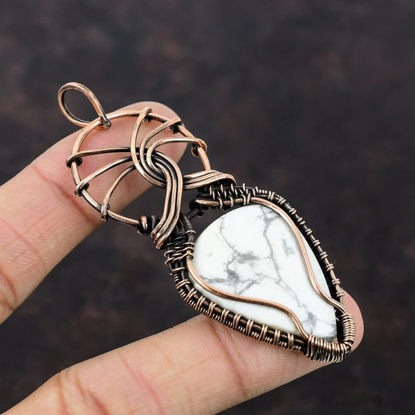 Howlite Pear White Handmade Copper Wire Wrapped Pendant