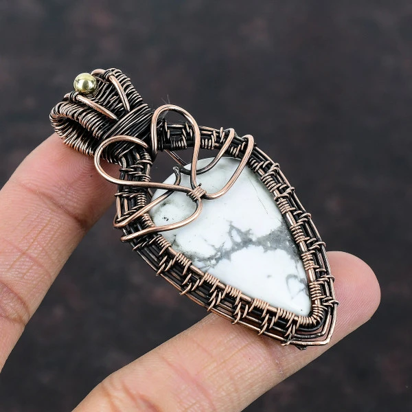 Howlite Pear White Handmade Copper Wire Wrapped Pendant