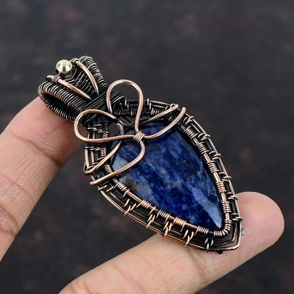 Sodalite Pear Blue Handmade Copper Wire Wrapped Pendant