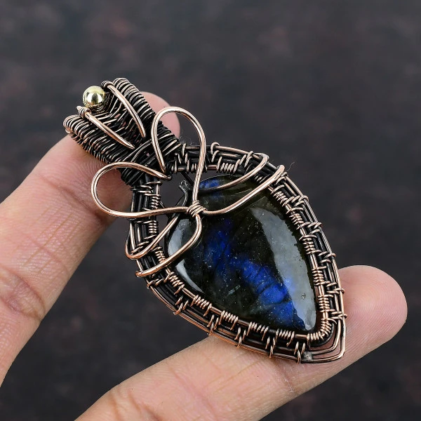 Labradorite Pear Blue Handmade Copper Wire Wrapped Pendant