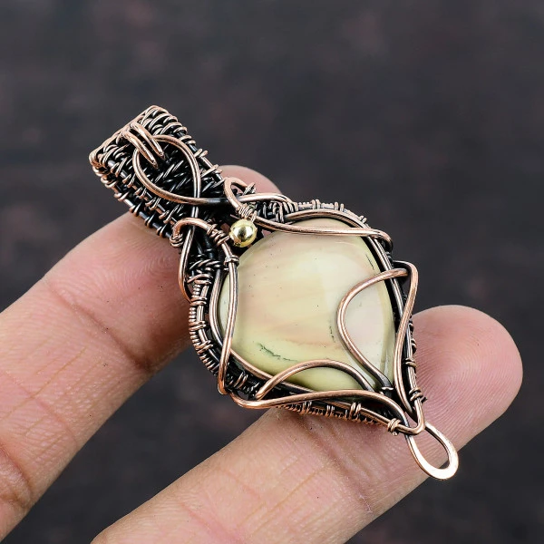 Imperial Jasper Trillion White Handmade Copper Wire Wrapped Pendant