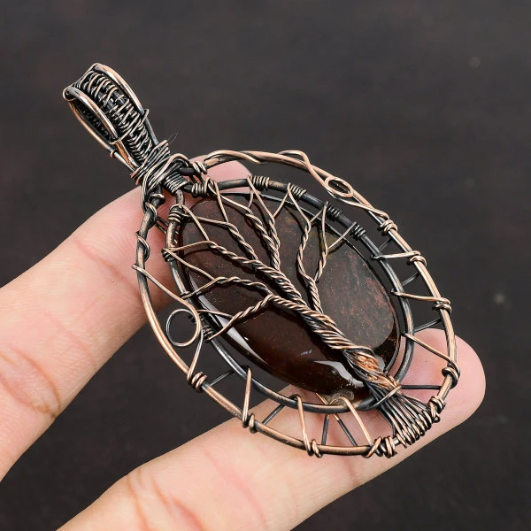 Bloodstone Oval Red Handmade Copper Wire Wrapped Pendant