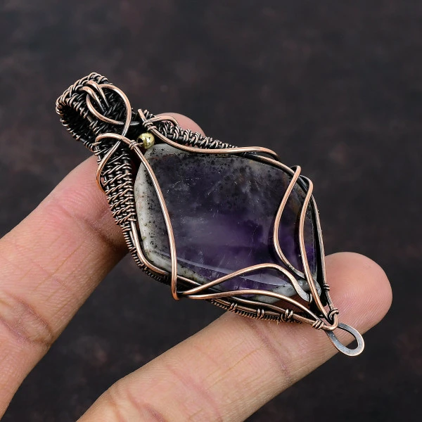 Super 23 Amethyst Marquise Purple Handmade Copper Wire Wrapped Pendant
