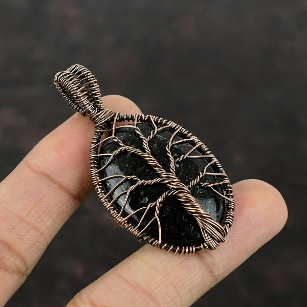 Tree Of Life Nuummite Pendant Copper Wire Wrap Pendant Handmade Gemstone Jewelry