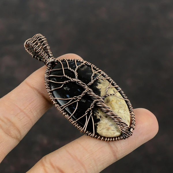 Tree Of Life Palm Root Agate Pendant Gemstone Pendant Copper Wire Wrap Jewelry