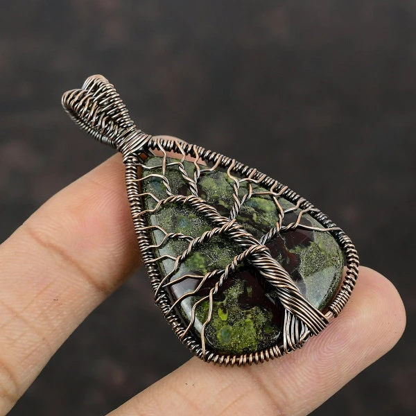 Tree Of Life Dragon Bloodstone Copper Pendant Dainty Wire Wrap Gemstone Pendant