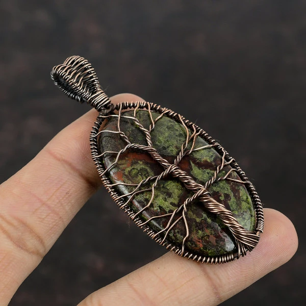 Tree Of Life Dragon Bloodstone Copper Pendant Unique Wire Wrap Gemstone Jewelry