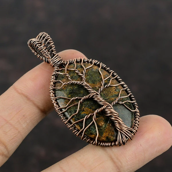 Tree Of Life Tourmalinated Quartz Gemstone Pendant Copper Wire Wrapped Pendant