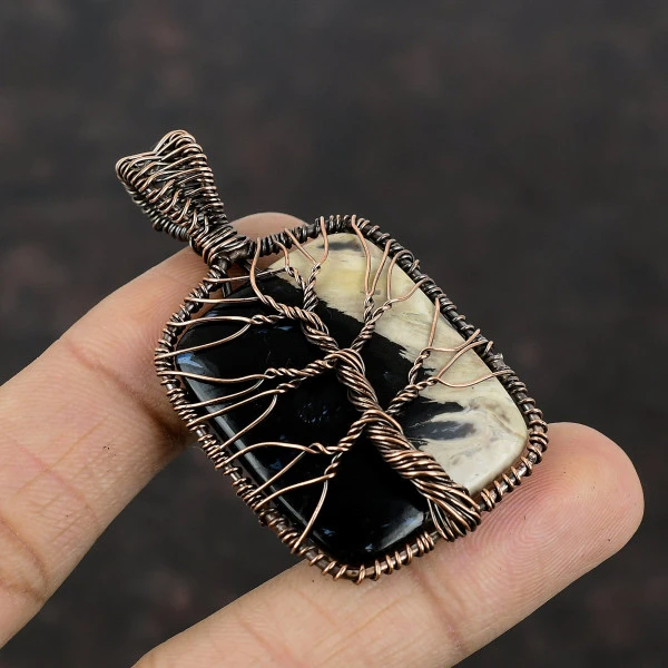 Tree Of Life Palm Root Agate Pendant Gemstone Pendant Copper Wire Wrap Pendant