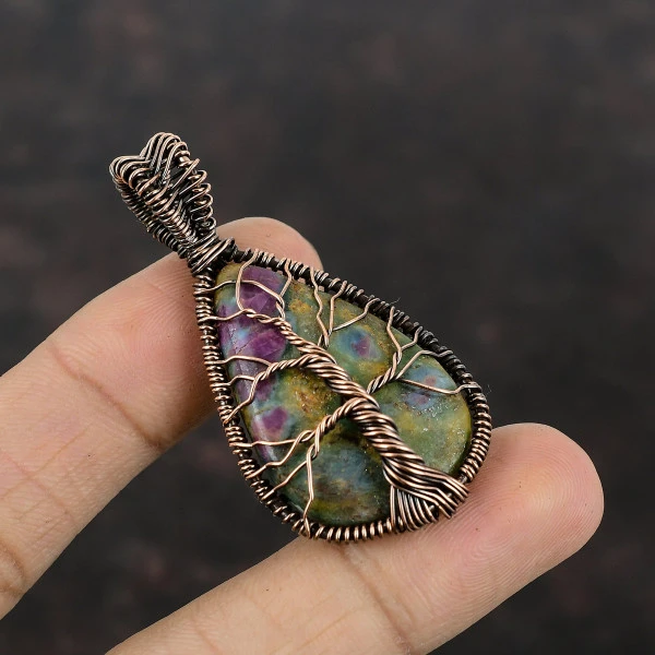 Tree Of Life Ruby Fuchsite Pendant Pendant Copper Wire Wrapped Gemstone Pendant