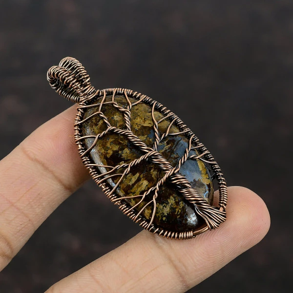 Tree Of Life Bronzite Pendant Gemstone Pendant Handmade Copper Wire Wrap Jewelry
