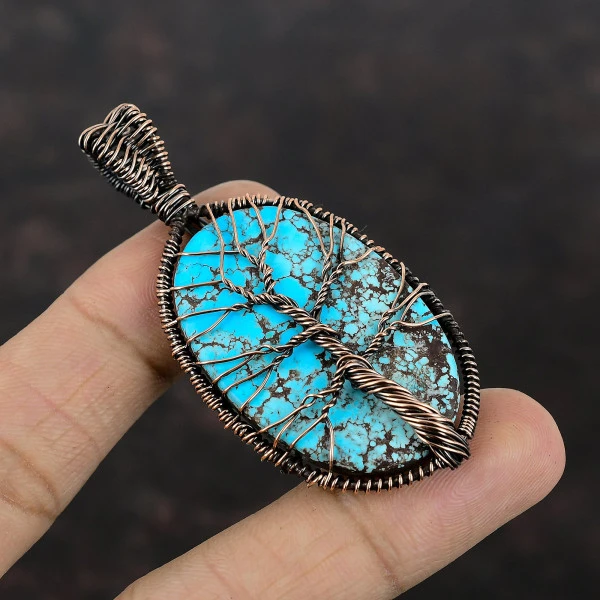 Tree Of Life Tibetan Turquoise Copper Pendant Gemstone Pendant Wire Wrap Pendant