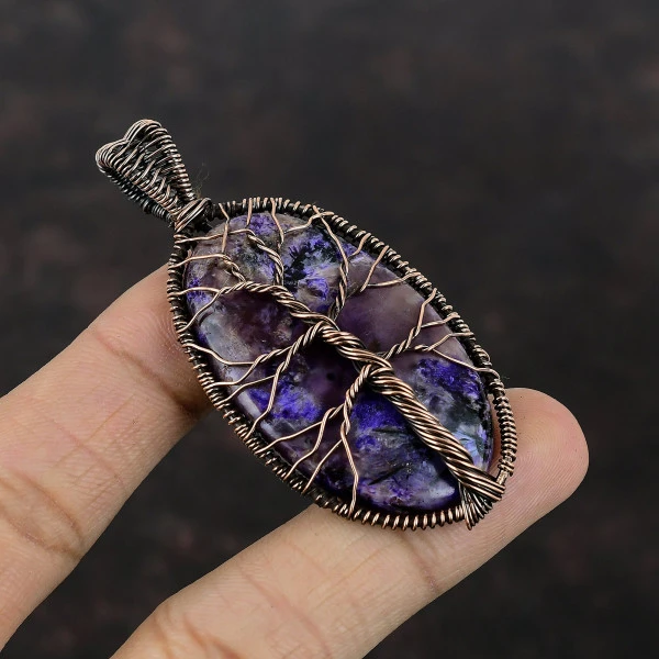 Tree Of Life Charoite Copper Pendant Gemstone Pendant Wire Wrap Pendant