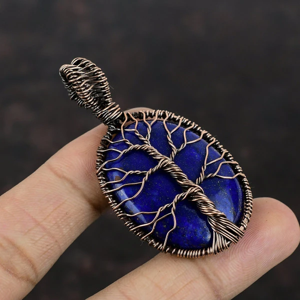 Tree Of Life Lapis Lazuli Pendant Gemstone Jewelry Copper Wire Wrapped Pendant