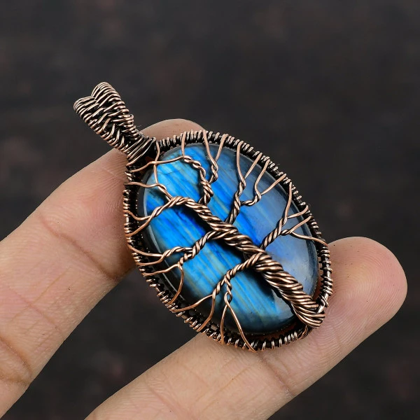 Tree Of Life Labradorite Copper Pendant Designer Wire Wrapped Gemstone Pendant
