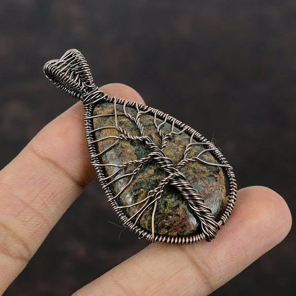 Tree Of Life Tourmalinated Quartz Gemstone Pendant Copper Wire Wrapped Jewelry