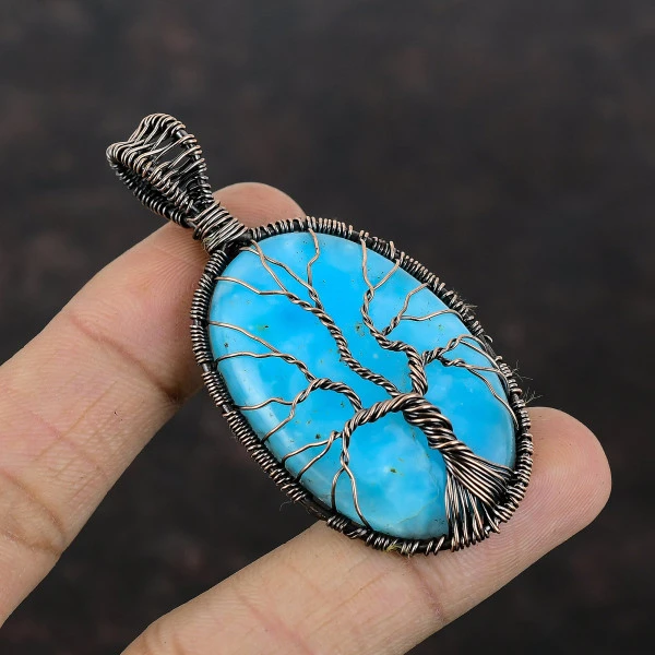 Tree Of Life Hemimorphite Copper Pendant Handmade Wire Wrapped Gemstone Pendant