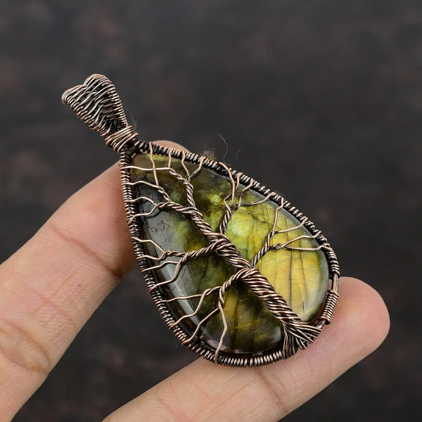 Tree Of Life Labradorite Gemstone Pendant Beautiful Copper Wire Wrapped Jewelry