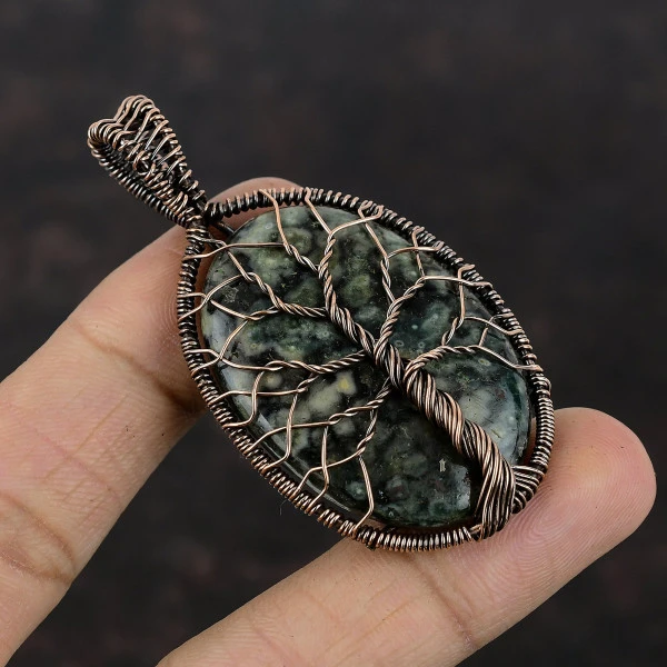 Tree Of Life Ocean Jasper Pendant Gemstone Jewelry Copper Wire Wrapped Pendant