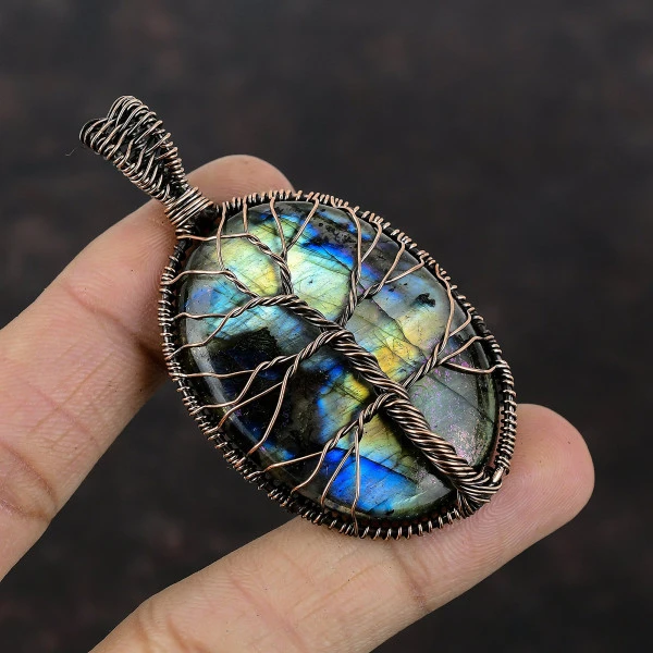 Tree Of Life Labradorite Pendant Copper Pendant Wire Wrapped Gemstone Jewelry