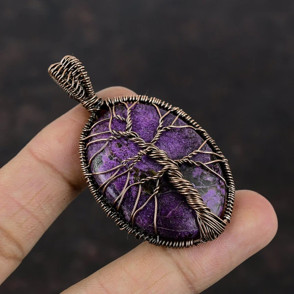 Tree Of Life Purpurite Pendant Copper Wire Wrapped Pendant Real Gemstone Jewelry