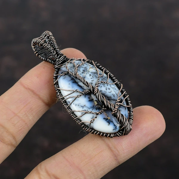 Tree Of Life Dendrite Opal Copper Pendant Handmade Wire Wrapped Gemstone Pendant