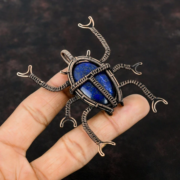 Lapis Lazuli Oval Blue Handmade Copper Wire Wrapped Pendant